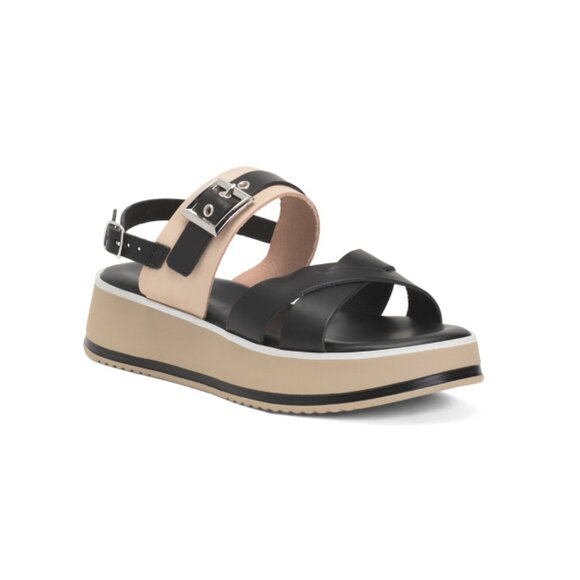 CARLO PERA Black Made In Italy Leather Cross Band Sandals - Picture 1 of 2